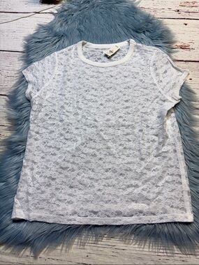 NWT Aerie White Lace Sheer Crewneck Short Sleeve Tee sz L